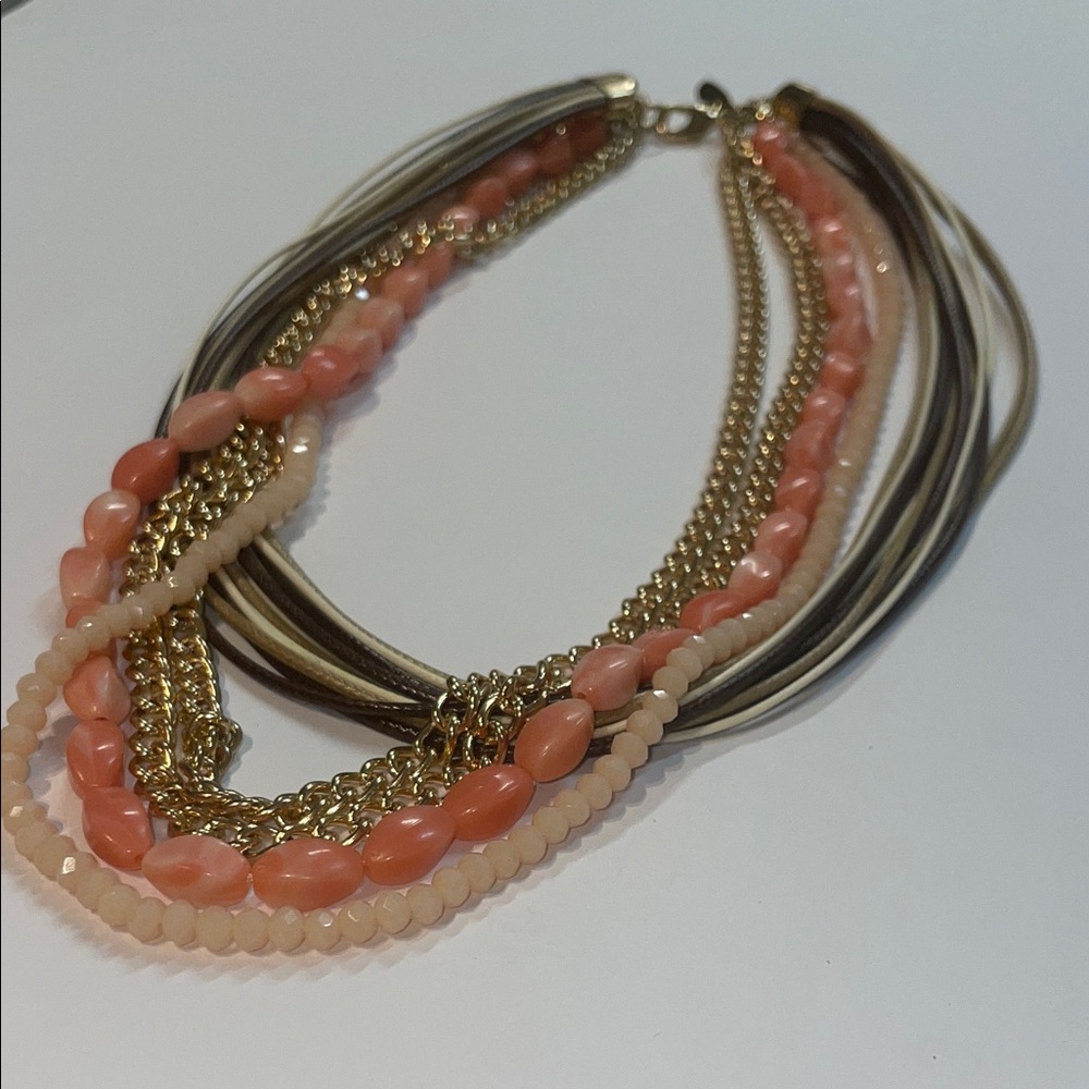 Multi-Strand Peach and Gold Women’s Fashion Necklace - Picture 6 of 7